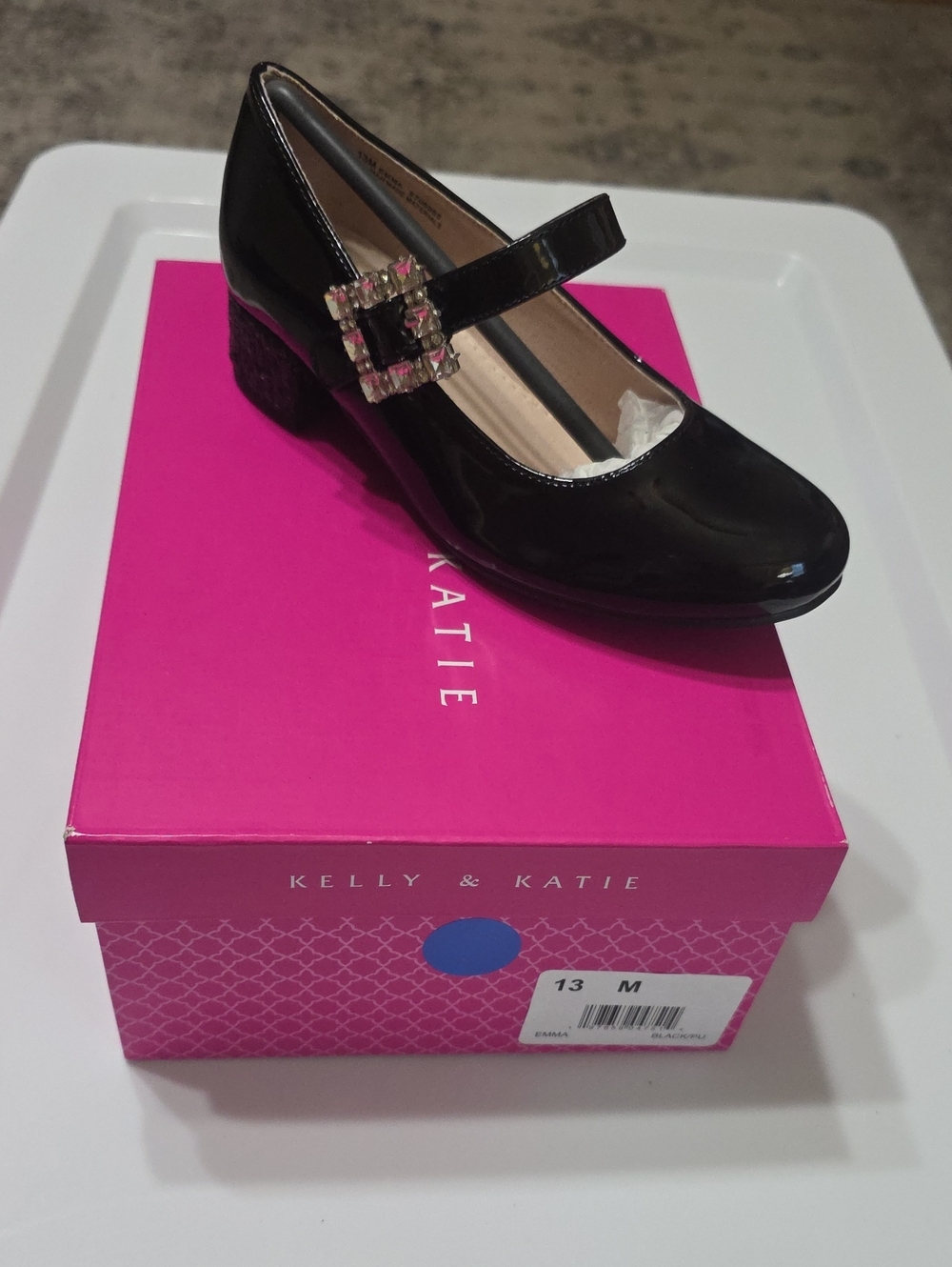 Kelly & Katie Black Patent Mary Jane with Decorative Buckle